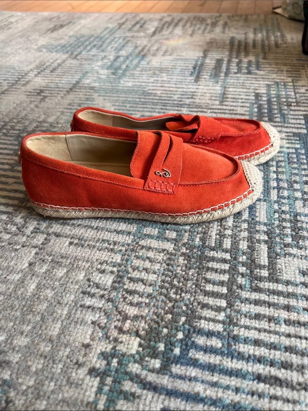 Sam Edelman Orange Suede Espadrille Penny Loafers Flats Size 6.5